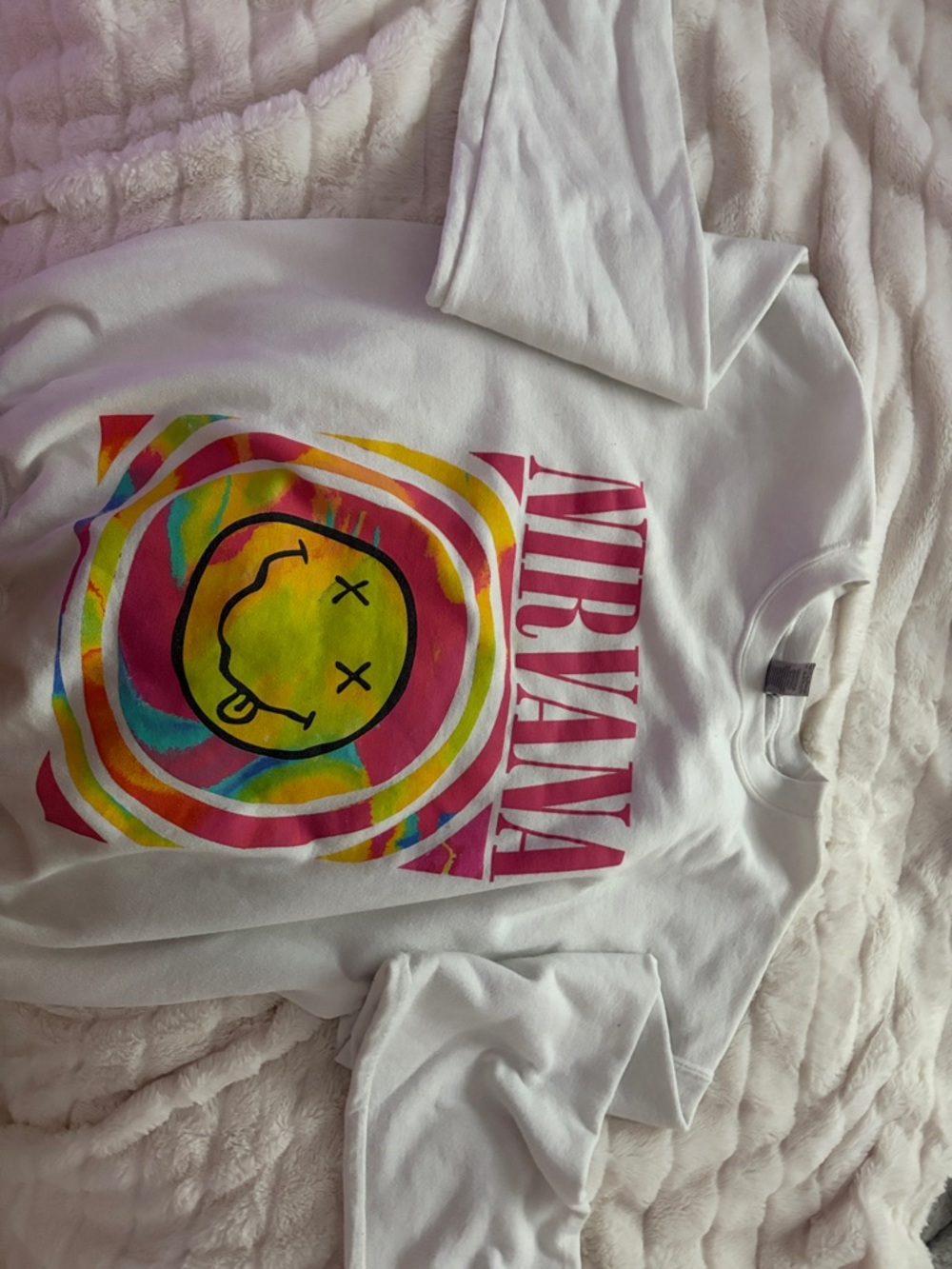 NIRVANA White Kids Sweatshirt with Rainbow Smiley Graphic